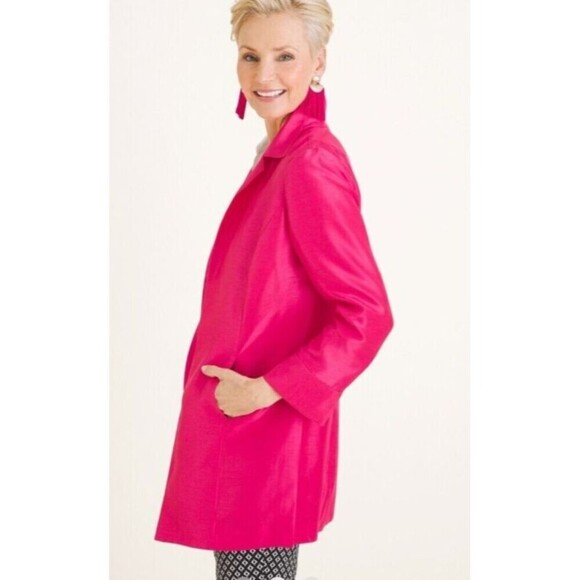 Chico’s Bracelet Sleeve Hot Pink Topper Jacket Tunic Smock Jacket sz 12 14 113 - Picture 3 of 13